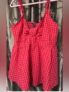SHEIN Pink/Red Gingham Bow-Front Cami Top very Daisy Duke!